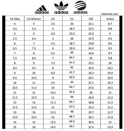 adidas Size Chart for Mens Shoes